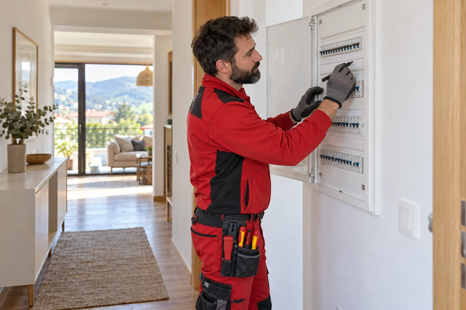 Profesional con uniforme rojo: cuadros eléctricos