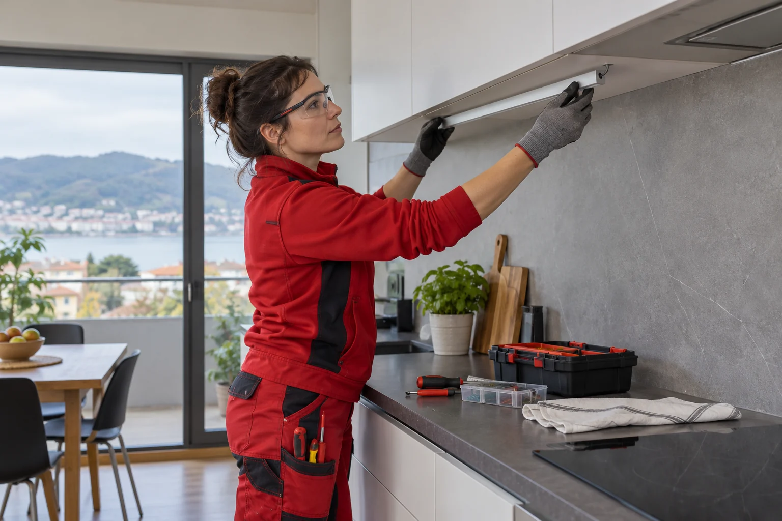 Profesional con uniforme rojo: iluminación